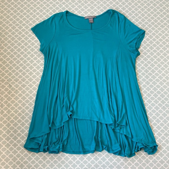 Kate & Mallory Teal High Low Swing Top 1X - Picture 1 of 7